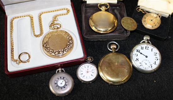 18ct gold fob watch, 2 x silver fob watches and 4 other pocket watches